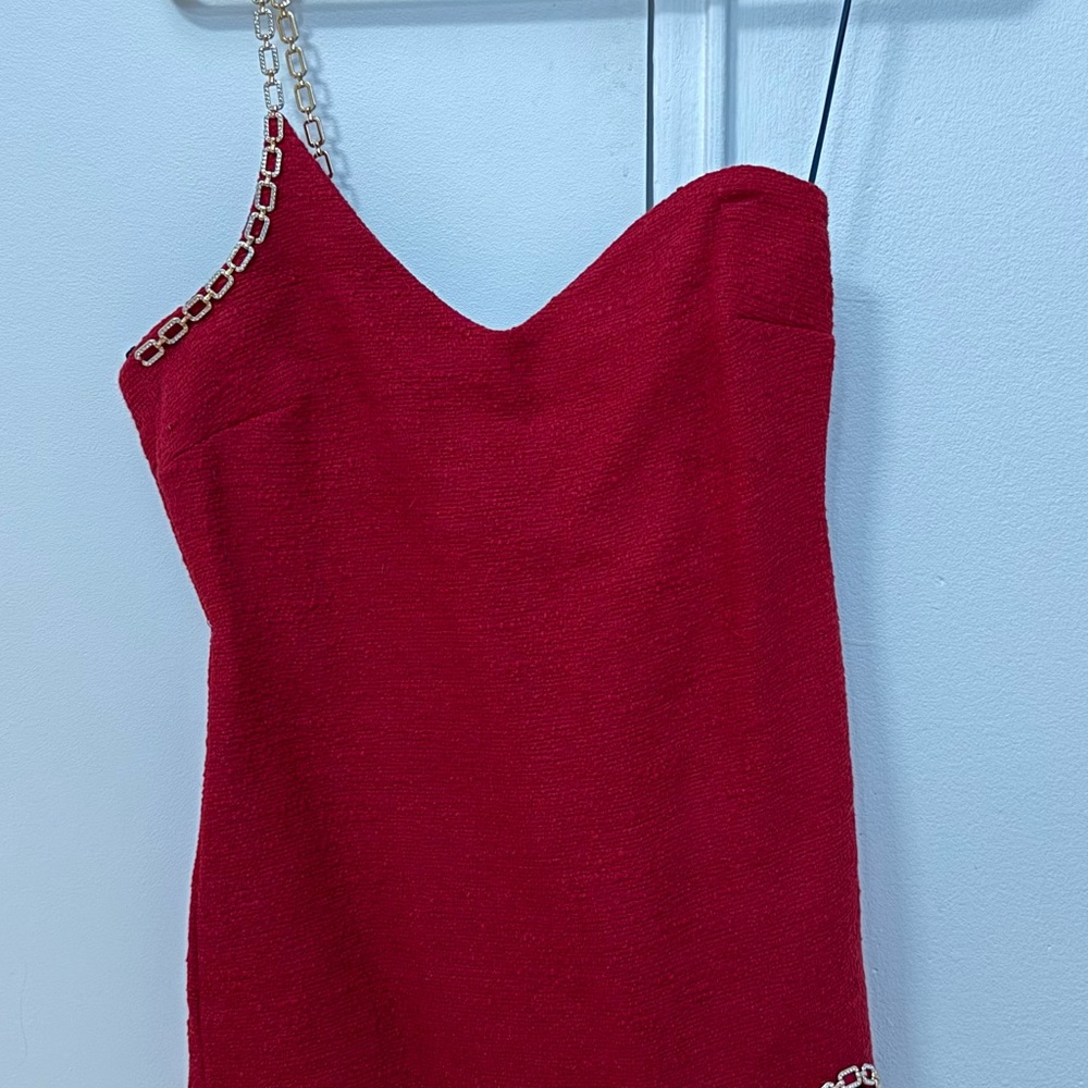 Zara Strapless Red Dress with Chain Detail
